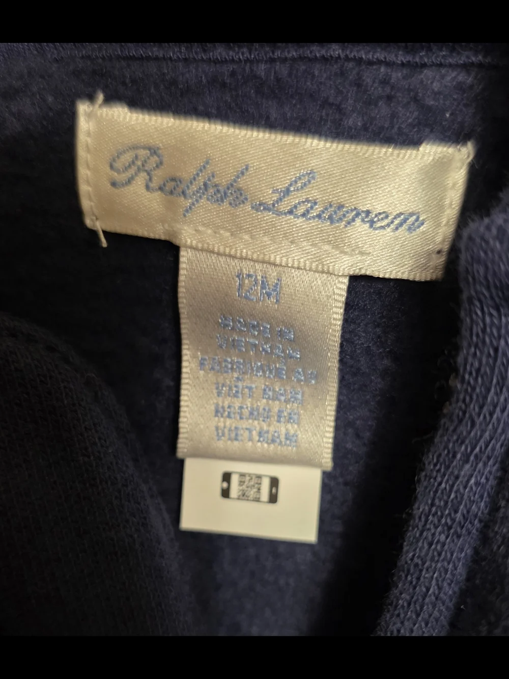 Ralph Lauren Navy Kids Hooded Zip Sweatshirt with Polo Players Size 12m